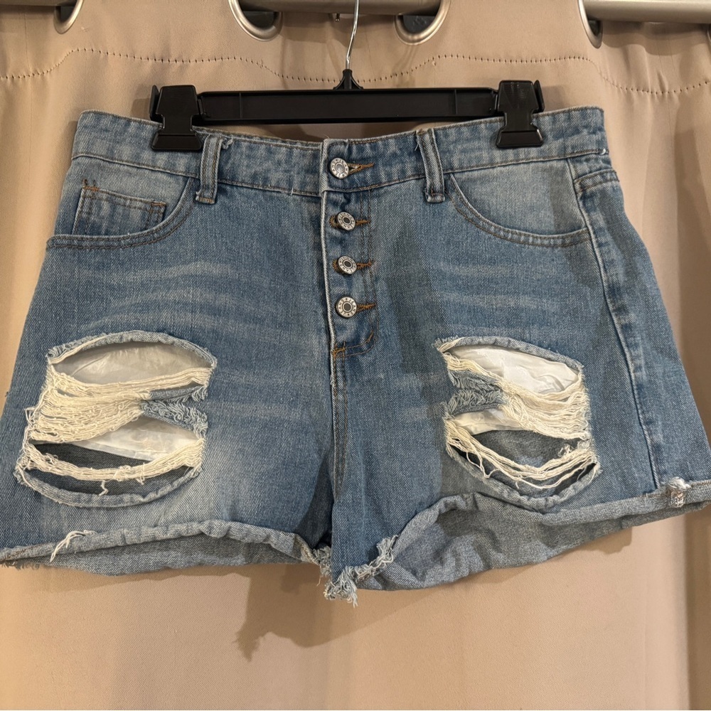 Denim Distressed Women Shorts with the flag